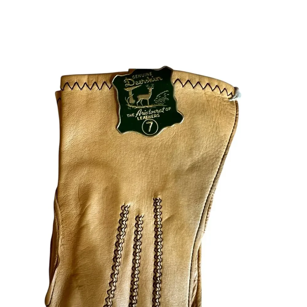 Vintage Genuine Deerskin Ladies Leather Gloves Contrast Stitch